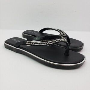 Fifth & Luxe Womens Sz 5/6 Black Silver Rhinestone Slip On Fashion Thong Sandals